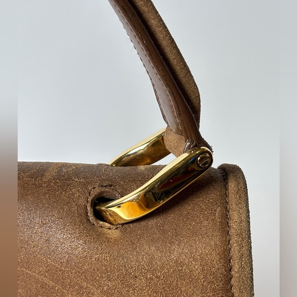 Vintage Balenciaga Brown Suede Bag – 70s Top Handle with Gold Turn Lock - Picture 5 of 9